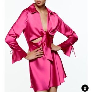 Zara Fuchsia Satin Tie-Front Robe